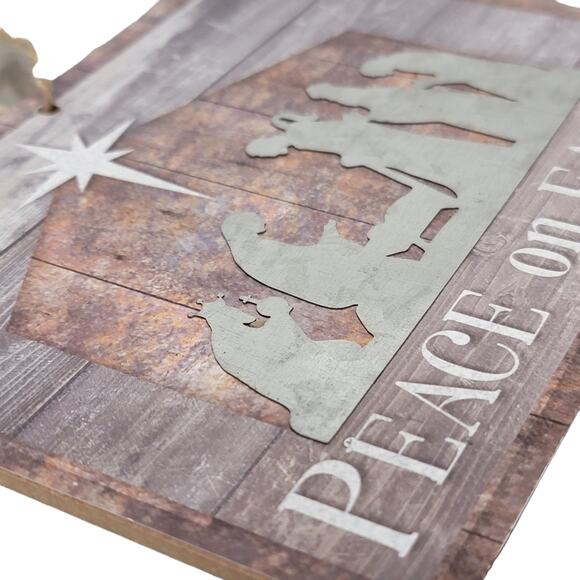 Peace on Earth Wall Sign Rustic Wood Metal 4.5x6 Christmas Religious Jesus Mary - Picture 2 of 3